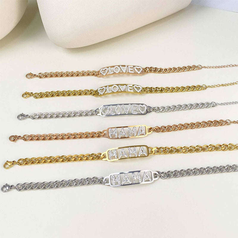 Fashionable 18K Gold-Plated Stainless Steel Hollow Letter Bracelet White Diamond Bracelet Manufacturer