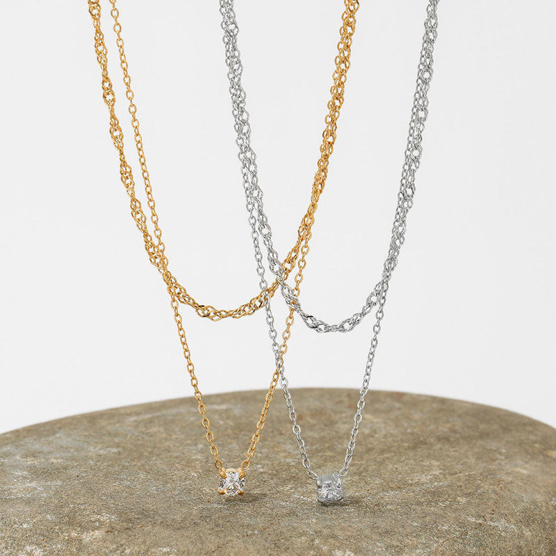 Elegant Double-Layer Zircon Pendant Necklace for Women Stainless Steel Electroplated with Trendy Style Preserving Color
