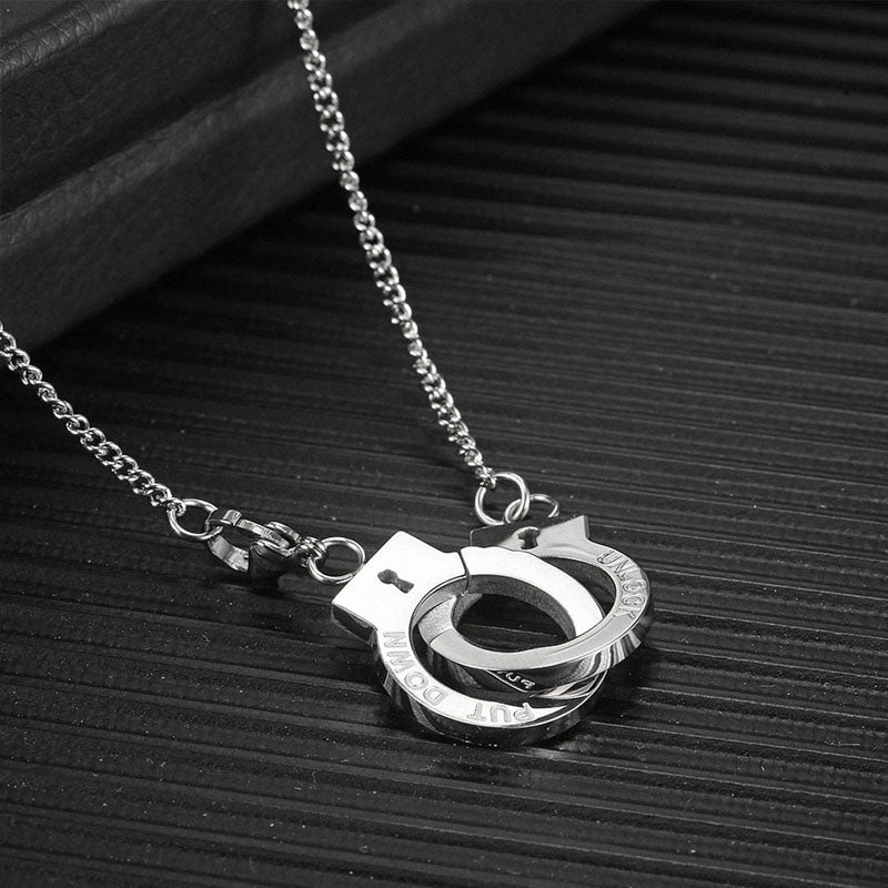 Vintage Unisex Handcuff Shaped Pendant Necklace with Engraved Faith Letters Couple Matching Jewelry Stainless Steel for Men