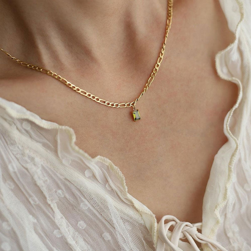 Women Vintage Jewelry 18K Gold Plated Stainless Steel Zircon Pendant Jewelry Necklace