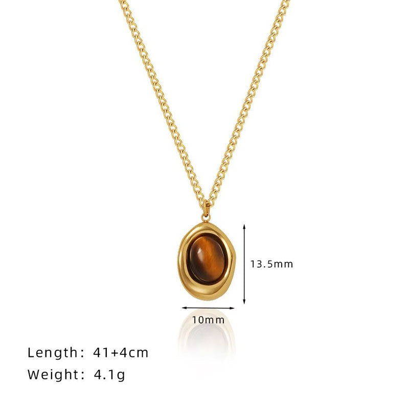 Natural Tiger Eye Stone Coffee Bean Murad Style Fashion Collar Chain Necklace Earrings Set Stainless Steel Custom Necklace