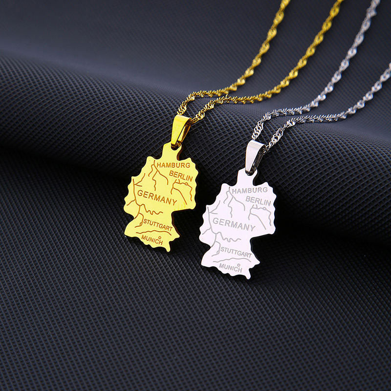 Fashion Wholesale Custom Germany Map Pendant Gold Silver Stainless Steel Women's Chain Collar Necklace for Men Women