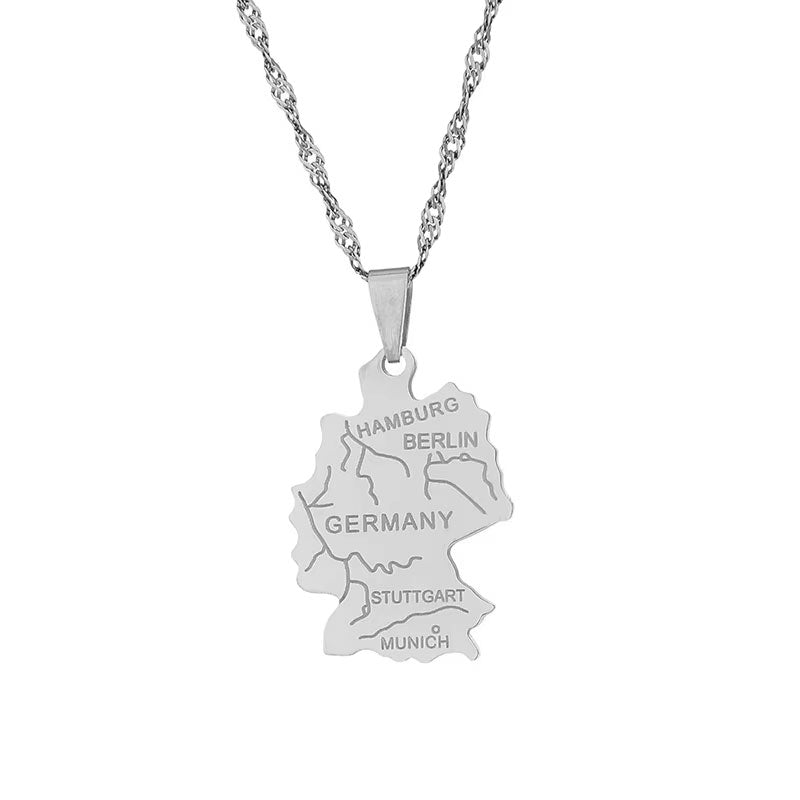Fashion Wholesale Custom Germany Map Pendant Gold Silver Stainless Steel Women's Chain Collar Necklace for Men Women