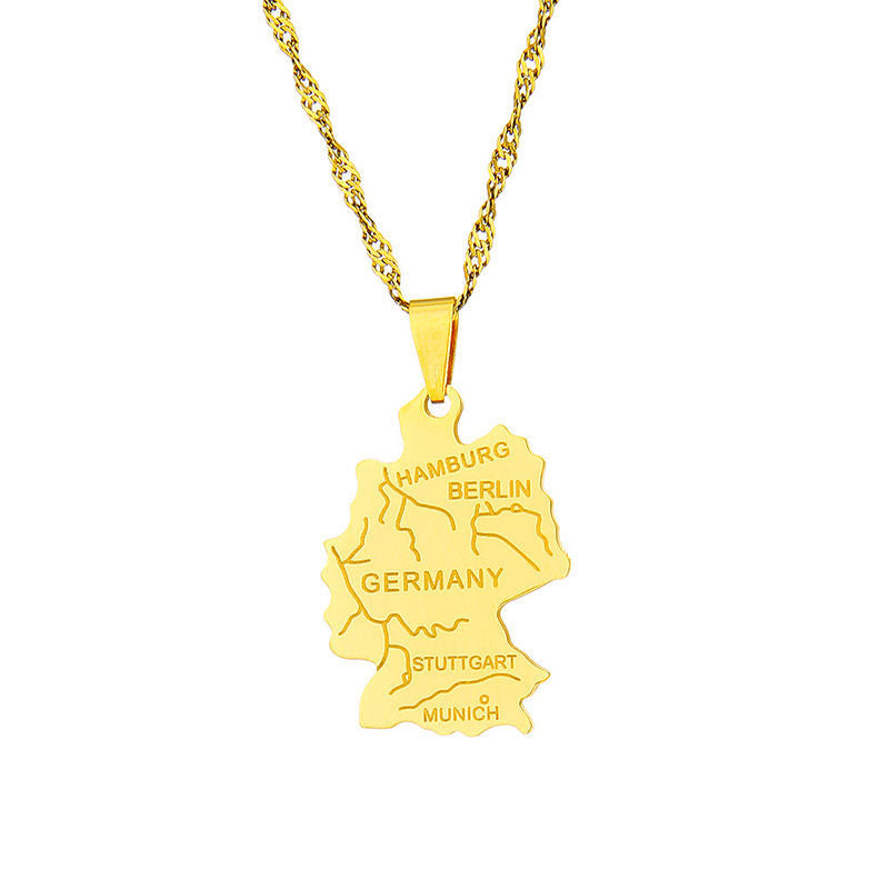 Fashion Wholesale Custom Germany Map Pendant Gold Silver Stainless Steel Women's Chain Collar Necklace for Men Women