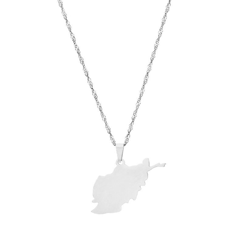 Fashion Wholesale Custom Afghanistan Map Pendant Gold Silver Stainless Steel Women's Chain Collar Necklace for Men Women