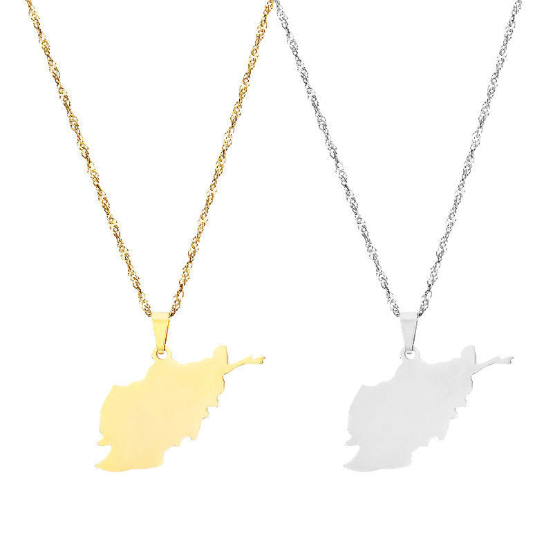 Fashion Wholesale Custom Afghanistan Map Pendant Gold Silver Stainless Steel Women's Chain Collar Necklace for Men Women