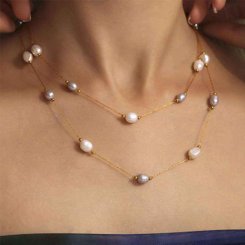 New Trendy Tarnish Free Jewelry Natural Freshwater Pearl 18K Gold Stainless Steel Charm Necklaces
