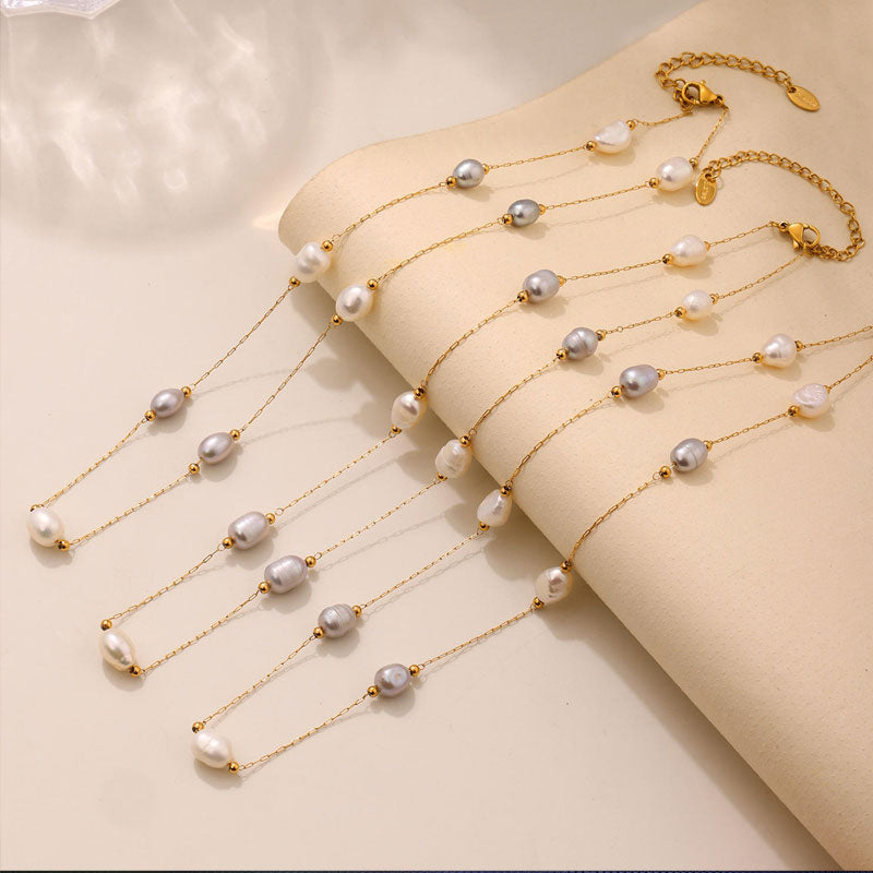 New Trendy Tarnish Free Jewelry Natural Freshwater Pearl 18K Gold Stainless Steel Charm Necklaces