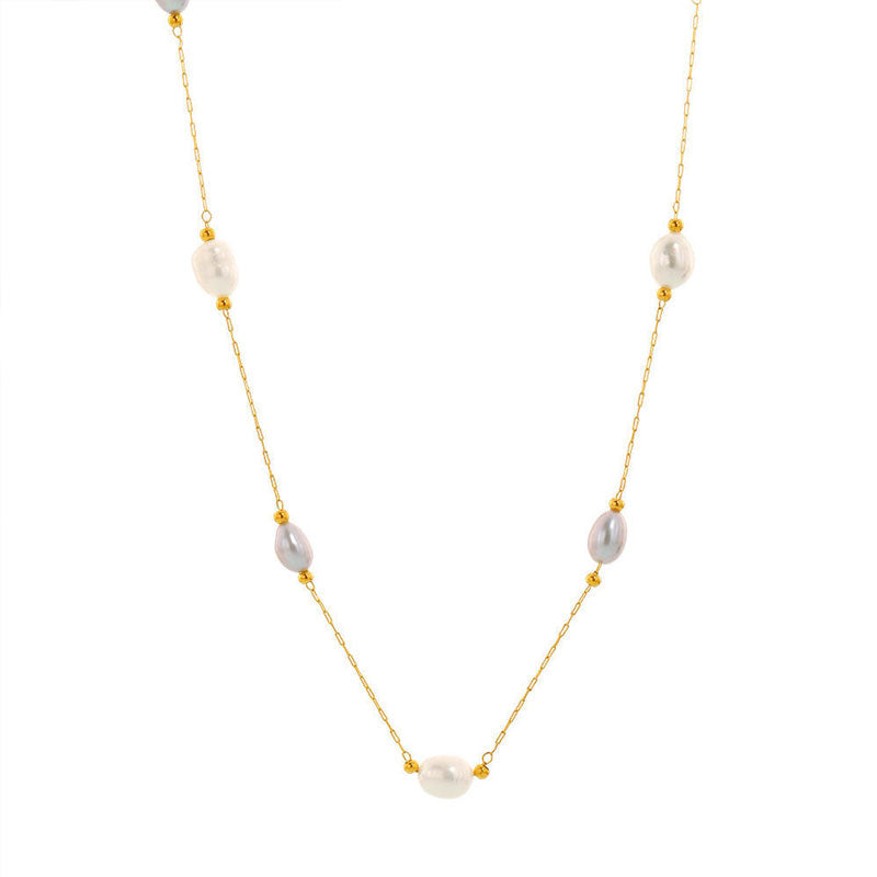 New Trendy Tarnish Free Jewelry Natural Freshwater Pearl 18K Gold Stainless Steel Charm Necklaces