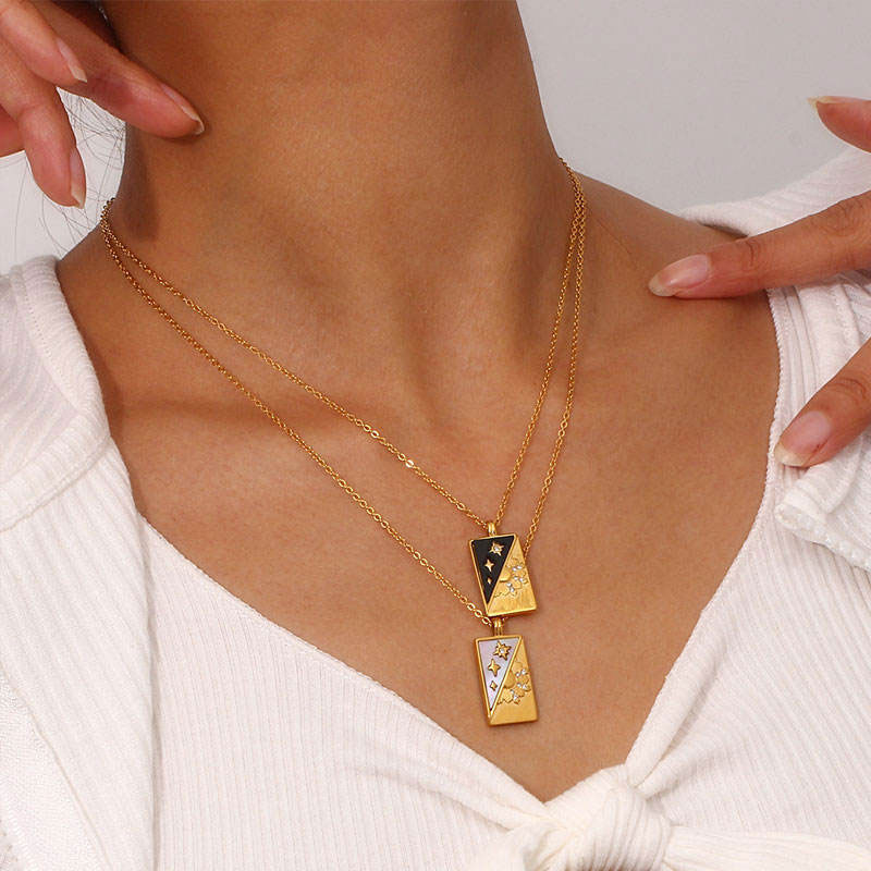 18k Gold Plated Wholesale Custom Engraving Trendy Style Diagonal Stars Sun Zircon Stainless Steel Pendant Necklace for Women
