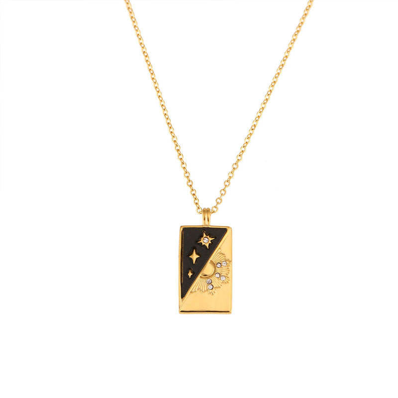 18k Gold Plated Wholesale Custom Engraving Trendy Style Diagonal Stars Sun Zircon Stainless Steel Pendant Necklace for Women