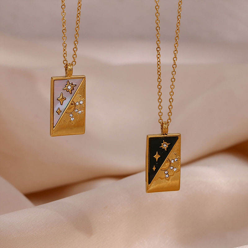 18k Gold Plated Wholesale Custom Engraving Trendy Style Diagonal Stars Sun Zircon Stainless Steel Pendant Necklace for Women