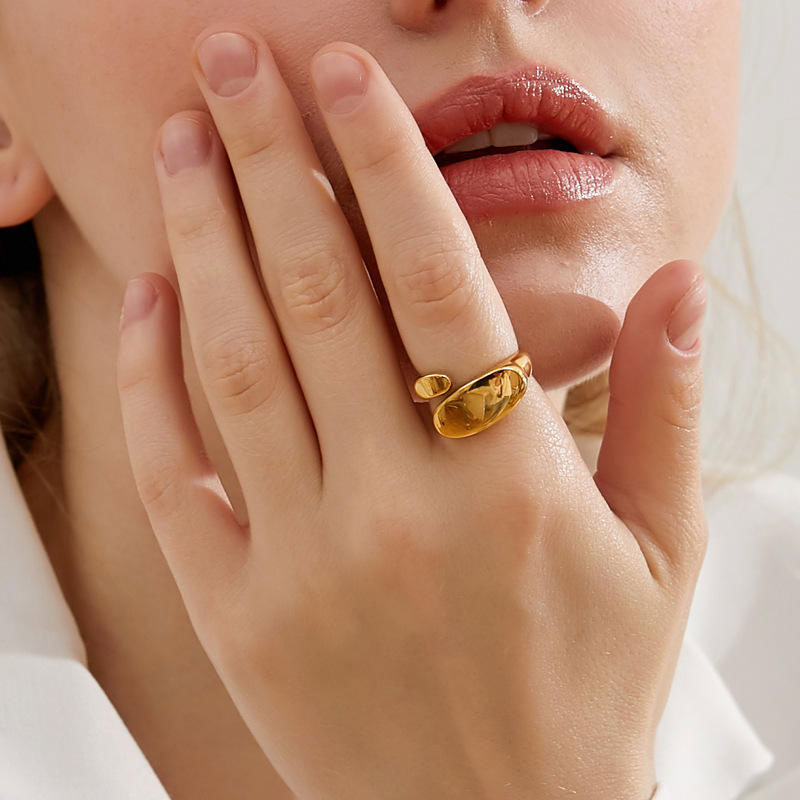 Wholesale Custom High Polish Stainless Steel PVD Waterproof Ring for Women 18K Gold Plated High Quality Jewelry