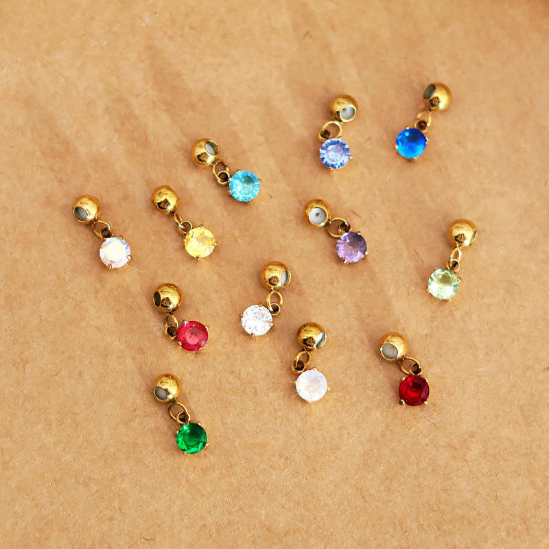 2025 New Design Wholesale Non Tarnish 18K Gold Plated Stainless Steel DIY Birth Stone Jewelry Charms