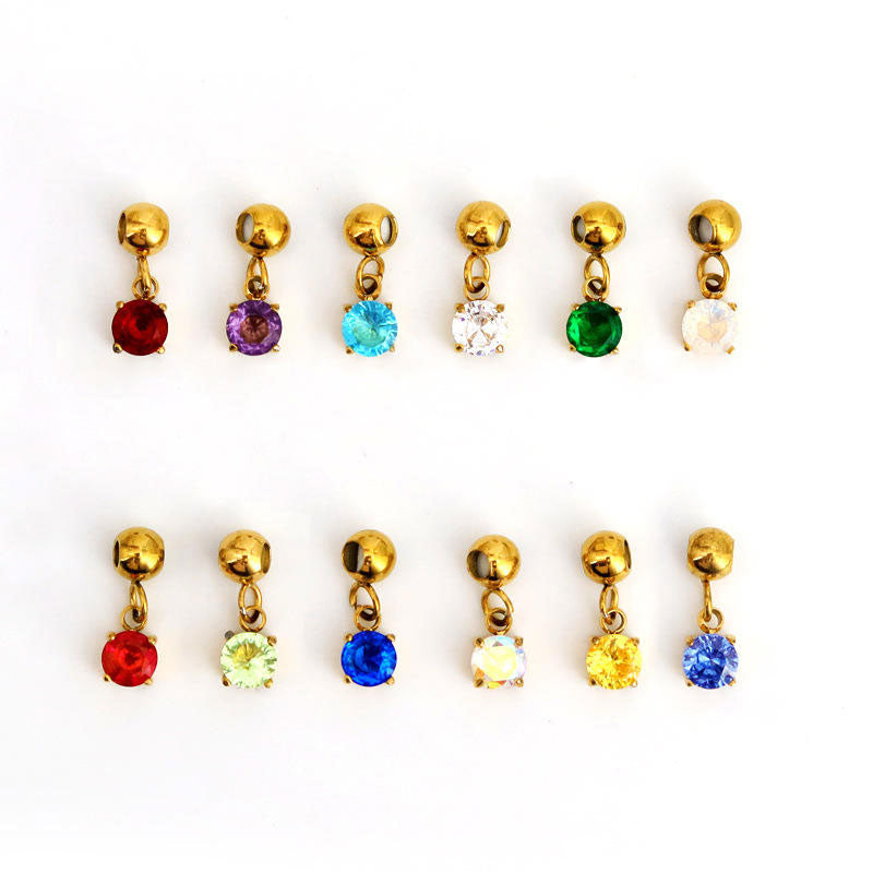 2025 New Design Wholesale Non Tarnish 18K Gold Plated Stainless Steel DIY Birth Stone Jewelry Charms