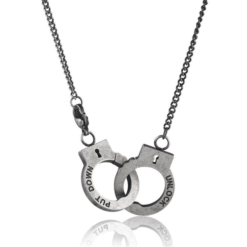 Vintage Unisex Handcuff Shaped Pendant Necklace with Engraved Faith Letters Couple Matching Jewelry Stainless Steel for Men