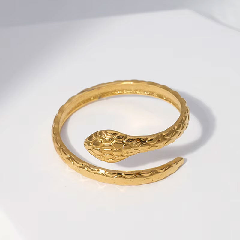 European and American Stainless Steel Rings with Adjustable Opening for Men and Women Personalized Snake Shaped Rings