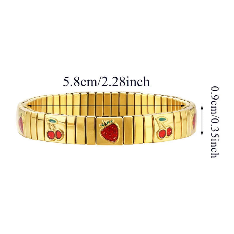 Wholesale 18k Gold Plated Vintage Geometric Strawberry Cherry Chunky Fashion Bracelets Customizable for Women/Men Stainless