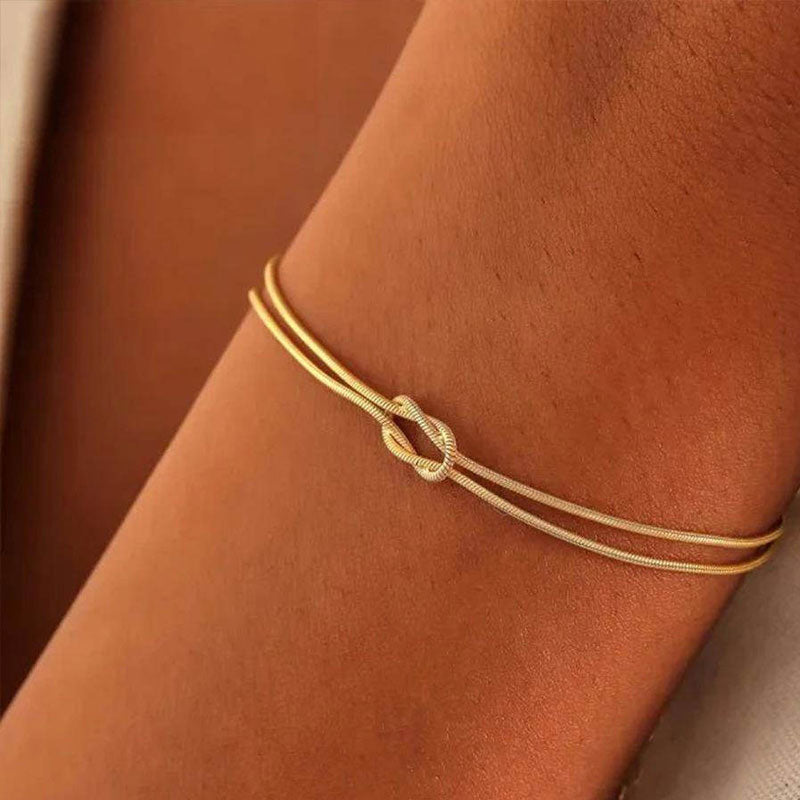 18k Gold Plated Knot Design Couple Bracelets Adjustable Exquisite Versatile Timeless Chain Stainless Steel Waterproof for Women