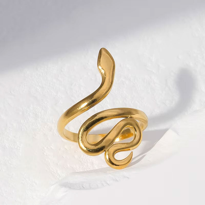 European and American Stainless Steel Rings with Adjustable Opening for Men and Women Personalized Snake Shaped Rings