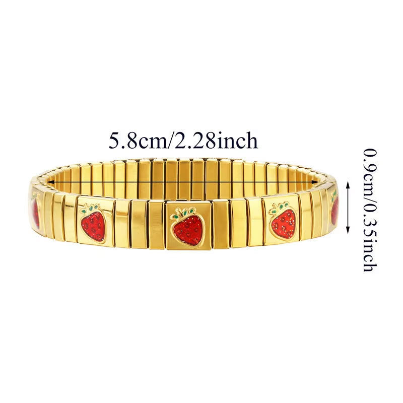 Wholesale 18k Gold Plated Vintage Geometric Strawberry Cherry Chunky Fashion Bracelets Customizable for Women/Men Stainless