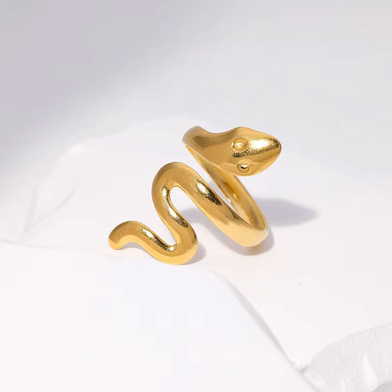 European and American Stainless Steel Rings with Adjustable Opening for Men and Women Personalized Snake Shaped Rings