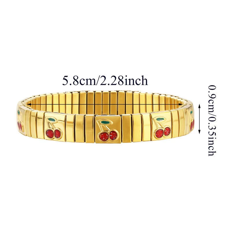 Wholesale 18k Gold Plated Vintage Geometric Strawberry Cherry Chunky Fashion Bracelets Customizable for Women/Men Stainless