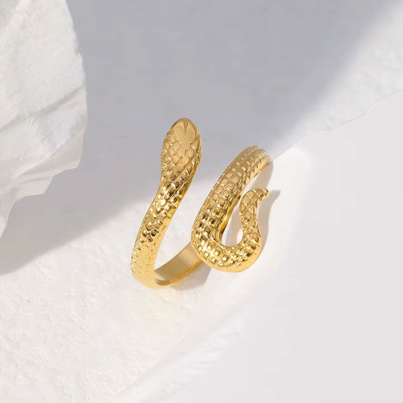 European and American Stainless Steel Rings with Adjustable Opening for Men and Women Personalized Snake Shaped Rings