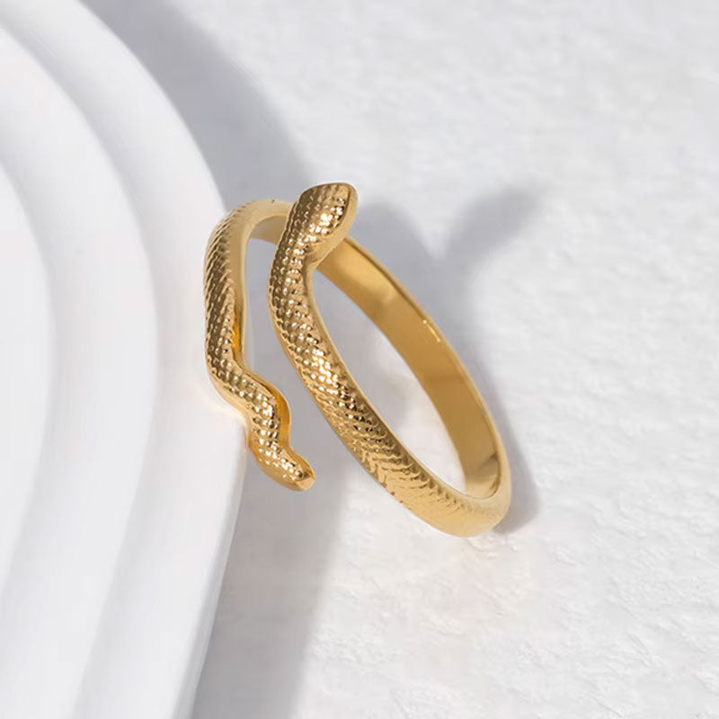 European and American Stainless Steel Rings with Adjustable Opening for Men and Women Personalized Snake Shaped Rings