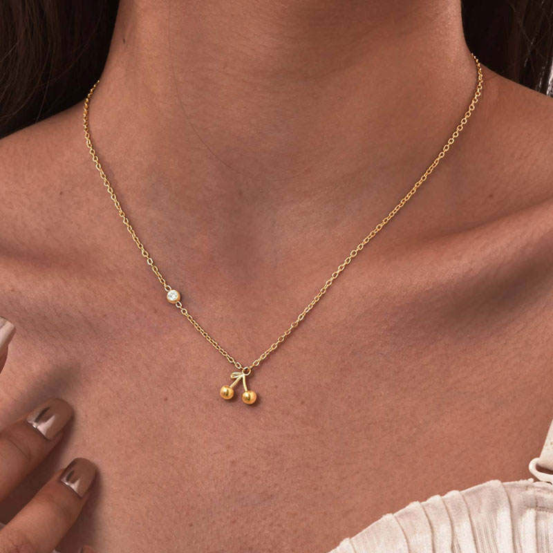 Classic No Fading Durable Gold Necklace 18k Real Cherry Zircon Fine Chains Stainless Steel Women's Necklace for Women