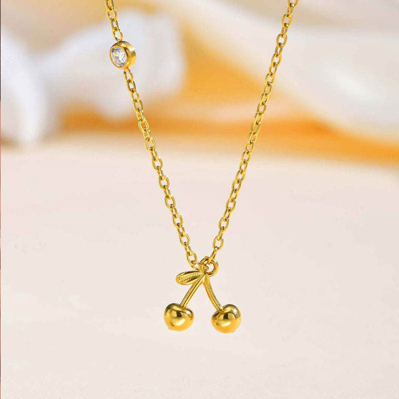 Classic No Fading Durable Gold Necklace 18k Real Cherry Zircon Fine Chains Stainless Steel Women's Necklace for Women