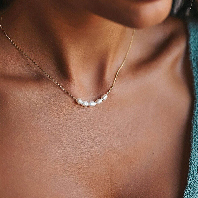 Hypoallergenic Non Tarnish Waterproof 18K PVD Gold Fashion Stainless Steel Freshwater Pearl Necklace for Women's Daily Wear