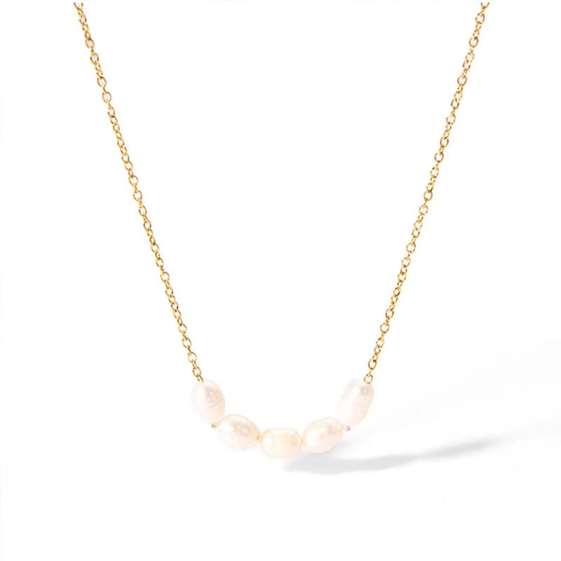 Hypoallergenic Non Tarnish Waterproof 18K PVD Gold Fashion Stainless Steel Freshwater Pearl Necklace for Women's Daily Wear