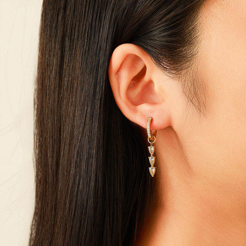 18k Gold Plated Waterproof Wholesale Custom Engraving Fringe with Diamonds Water Drop Stainless Steel Fashion Earrings for Women