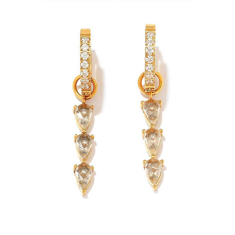 18k Gold Plated Waterproof Wholesale Custom Engraving Fringe with Diamonds Water Drop Stainless Steel Fashion Earrings for Women