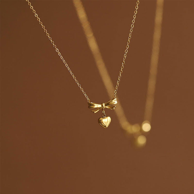 18K Gold Fashionable Stainless Steel Geometric Necklace Simple and Exquisite butterfly Bow Heart-shaped Necklace for Women