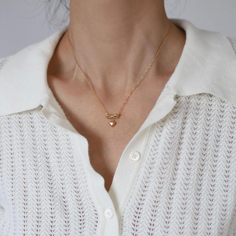 18K Gold Fashionable Stainless Steel Geometric Necklace Simple and Exquisite butterfly Bow Heart-shaped Necklace for Women