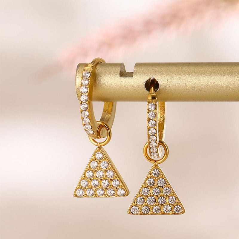 Dainty Ins Style Geometric Elements Handmade Inlaid Zircon Earrings 18K Gold Plated Small Drop Earrings No Rust
