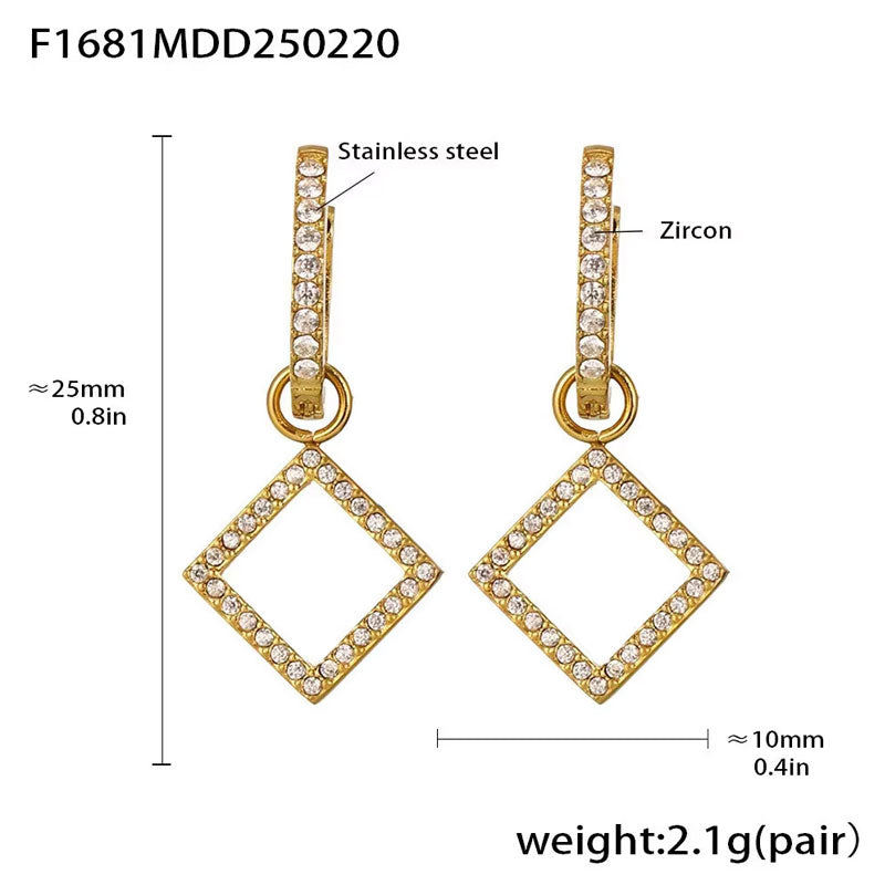 Dainty Ins Style Geometric Elements Handmade Inlaid Zircon Earrings 18K Gold Plated Small Drop Earrings No Rust