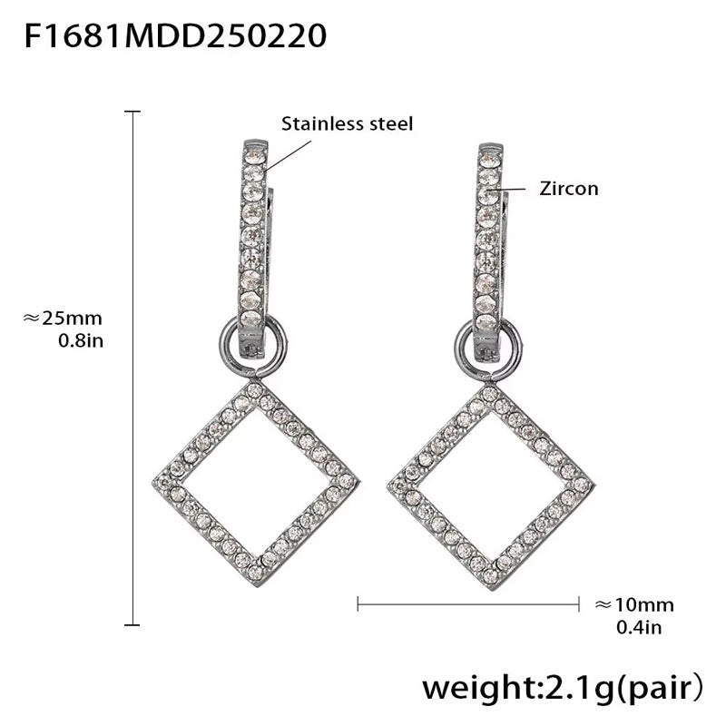 Dainty Ins Style Geometric Elements Handmade Inlaid Zircon Earrings 18K Gold Plated Small Drop Earrings No Rust