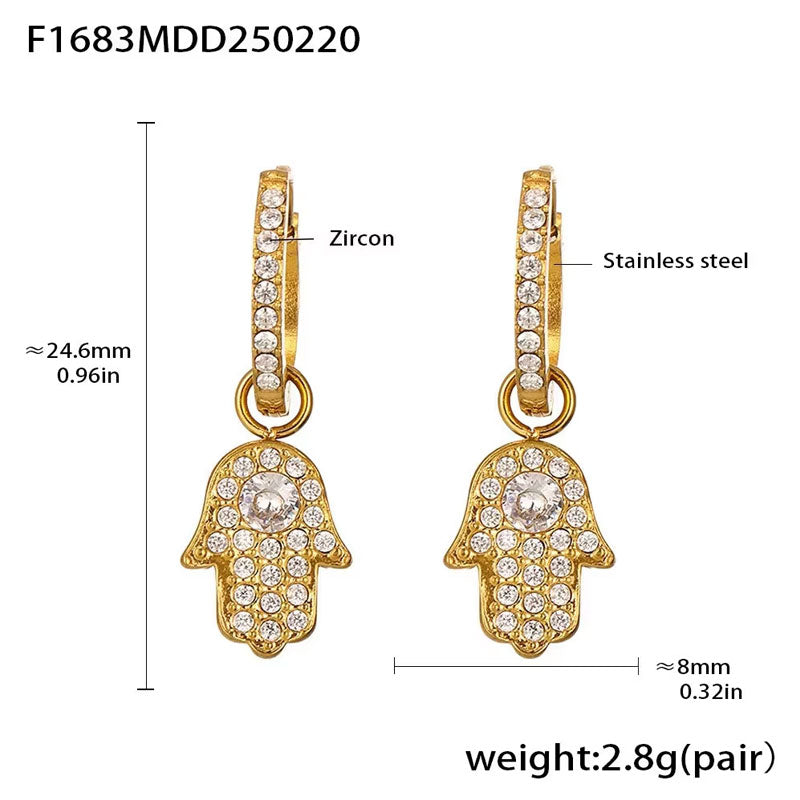 Dainty Ins Style Geometric Elements Handmade Inlaid Zircon Earrings 18K Gold Plated Small Drop Earrings No Rust