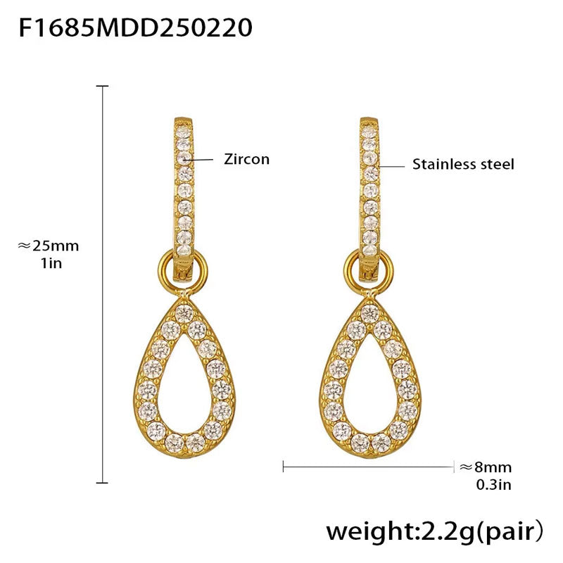 Dainty Ins Style Geometric Elements Handmade Inlaid Zircon Earrings 18K Gold Plated Small Drop Earrings No Rust