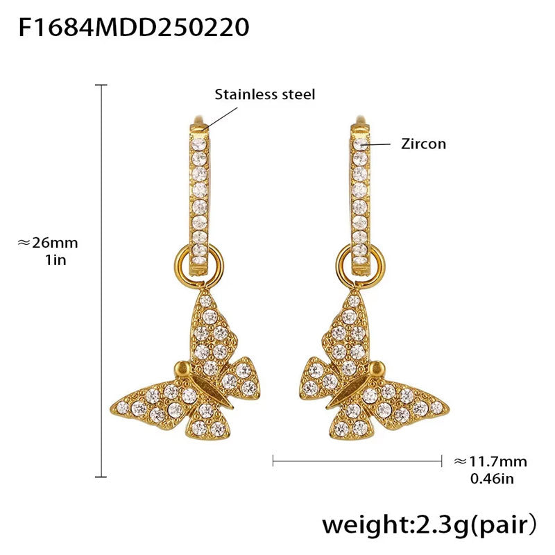 Dainty Ins Style Geometric Elements Handmade Inlaid Zircon Earrings 18K Gold Plated Small Drop Earrings No Rust