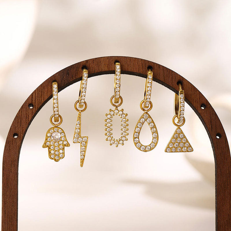 Dainty Ins Style Geometric Elements Handmade Inlaid Zircon Earrings 18K Gold Plated Small Drop Earrings No Rust