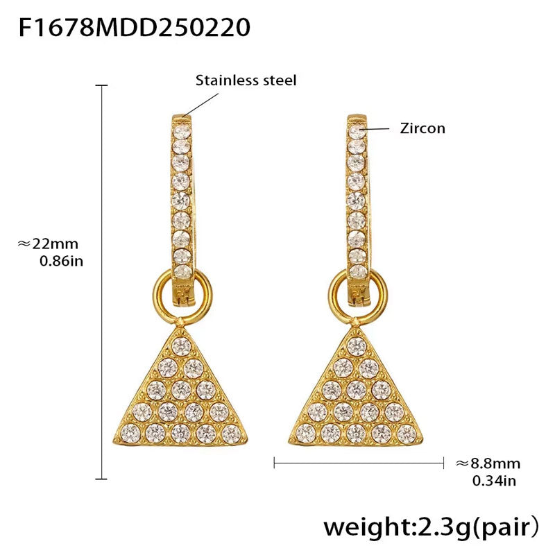 Dainty Ins Style Geometric Elements Handmade Inlaid Zircon Earrings 18K Gold Plated Small Drop Earrings No Rust