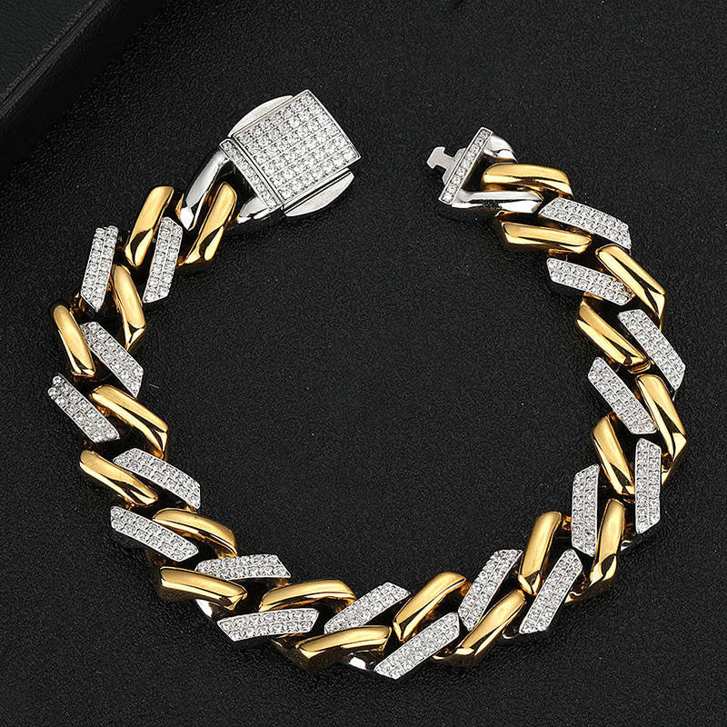 Fashion Wholesale Anti-Allergy High Polish Waterproof Stainless Steel Man Zircon Cuban Link Chain Bracelet