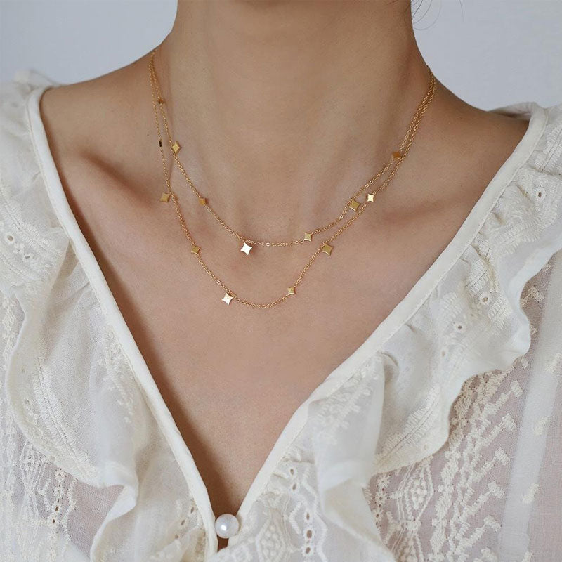 18K Gold Plated Tarnish Free Stainless Steel Exquisite Stars Small Short Chain New Summer Necklace Daily Jewelry for Girls