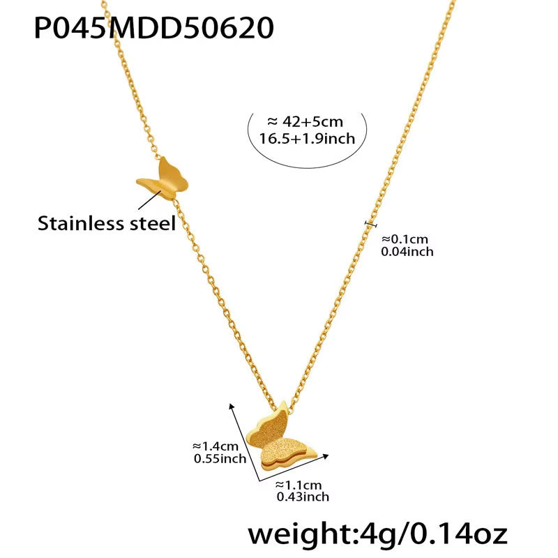 Casual Anti Tarnish Gold Necklace 18K Real Stainless Steel Butterfly Necklace Set for Women Girls