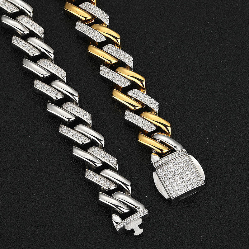 Fashion Wholesale Anti-Allergy High Polish Waterproof Stainless Steel Man Zircon Cuban Link Chain Bracelet