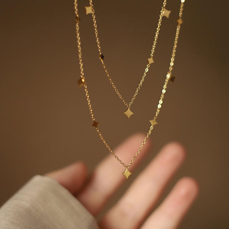 18K Gold Plated Tarnish Free Stainless Steel Exquisite Stars Small Short Chain New Summer Necklace Daily Jewelry for Girls